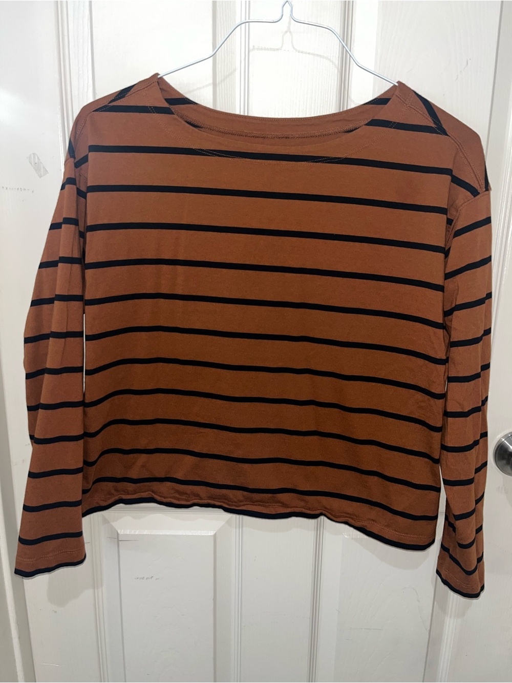 Old Navy Brown and Black Striped Long-Sleeve Crewneck Top